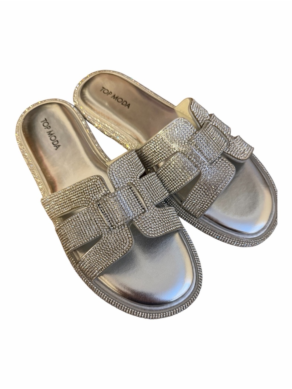 TOP MODA Silver Rhinestone Bling Slide Sandals - Picture 5 of 7